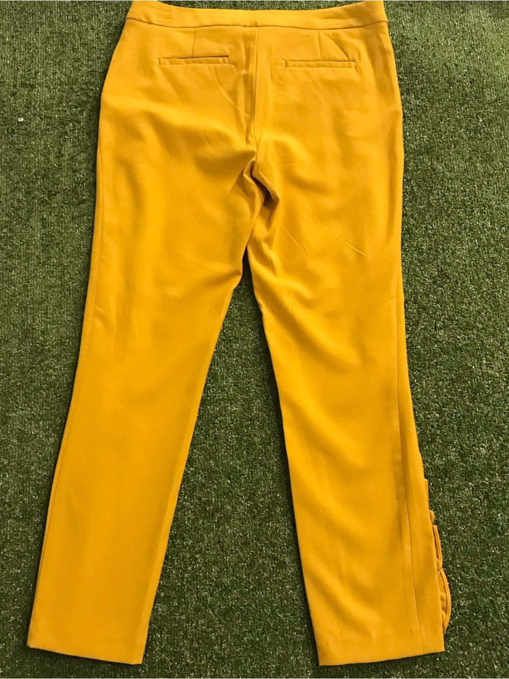 Cynthia Rowley Mustard Yellow Ruffle-Trim Skinny Pants - Picture 3 of 3